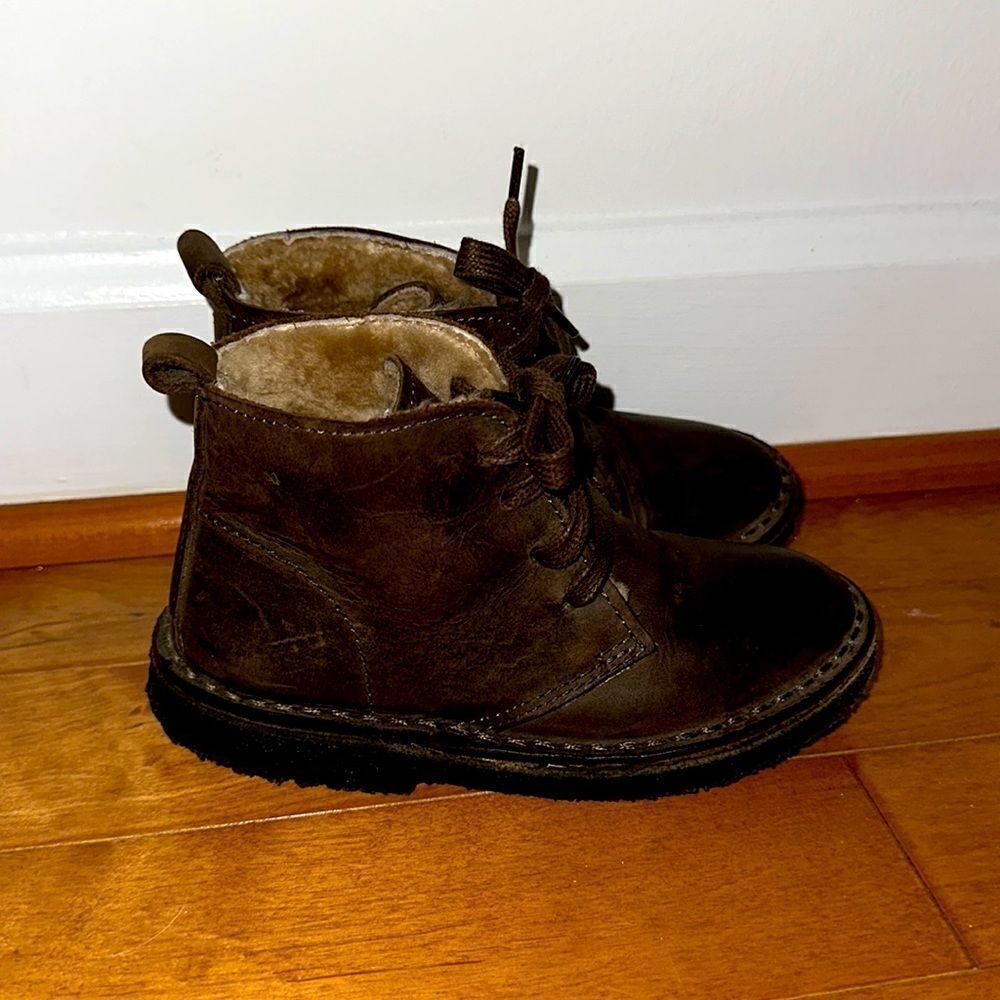 Crewcuts J. Crew Brown Fur Lined Nubuck Chukka Boots Sz 11